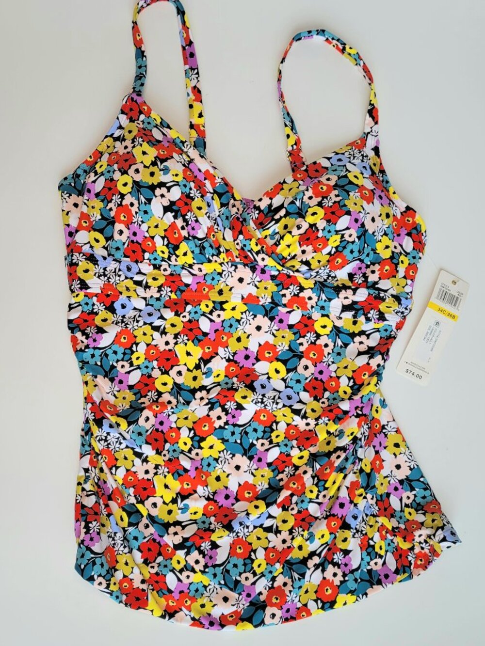 ANNE COLE Multi Color Floral-Print Underwire Tankini Top 34C/36B NWT
